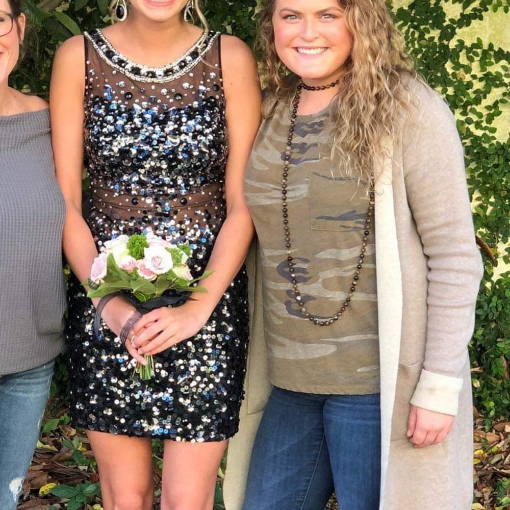 Short black JVN Dress, sheer midriff & back- sz2